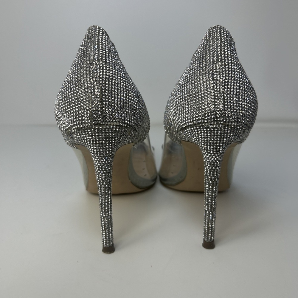 Steve Madden Malibu-R Rhinestone Clear Pumps Silver Stiletto Heels Size 10 M - Picture 3 of 10